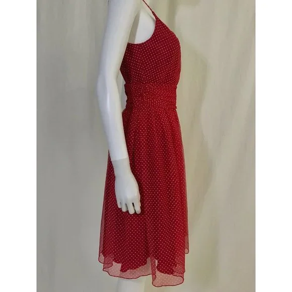 Anna Sui Women's Dress Polka Dot Fit & Flare Red White Fitted Waist Zip Size 4